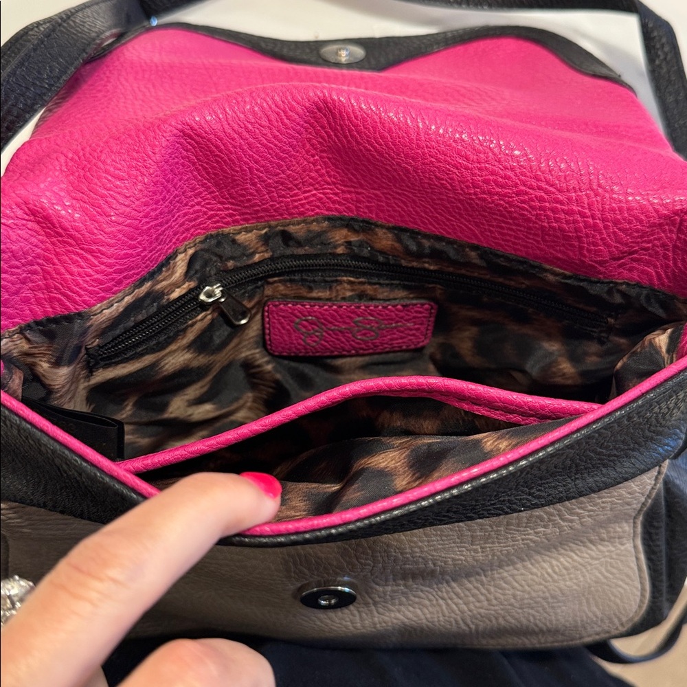 Jessica Simpson Vibrant Pink and Sleek Gray Crossbody Bag - Picture 7 of 7